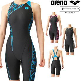 アリーナ ARENA 競泳水着 レディース WORLD AQUATICS承認 レーシングハーフスパッツ オープンバック オールインワン AQUA STRIPE-D 2024年春夏モデル ARN-4065W