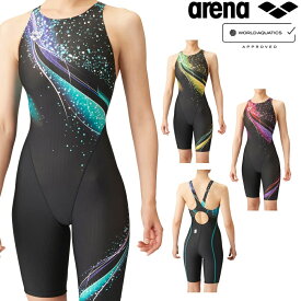 アリーナ ARENA 競泳水着 レディース WORLD AQUATICS承認 レーシングハーフスパッツ オープンバック オールインワン AQUA STRIPE-D 2024年春夏モデル ARN-4071W