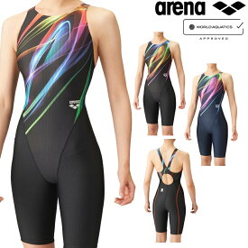 アリーナ ARENA 競泳水着 レディース WORLD AQUATICS承認 レーシングハーフスパッツ オープンバック オールインワン AQUA STRIPE-D 2024年春夏モデル ARN-4075W