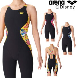 アリーナ ARENA 競泳水着 レディース 練習用 トレーニングハーフスパッツ オープンバック オールインワン ディズニー “ドナルド” “デイジー” タフスキンE 競泳練習水着 2024年春夏モデル DIS-4005W