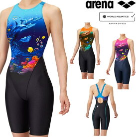 アリーナ ARENA 競泳水着 レディース WA承認モデル レーシングワンピーススパッツ オープンバック ハーフレッグ オールインワン AQUA RACING AQUA STRIPE-D NEO EARTH 2025年春夏モデル AS5SRC67L fina マーク あり