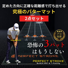 【パーフェクトストローク公式（2点セット）】プロ推薦 パターマット ブラックパターマット Tパッティング ティーパッティング パター練習 おすすめ パター マット パッティング練習 パター練習器具 スコアアップ 1m 2m 3m ゴルフ練習 黒 パター練習マット 高品質 60日間保証