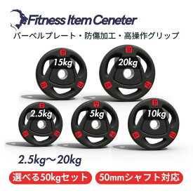 ■大手24時間ジムも導入■バーベルプレート 計50kgセット ラバープレート シャフト直径50mm フルラバーカバー オリンピックバーベル対応 単体使用可 頑丈 筋トレ ウェイトリフティング ラバー製 オールラバー パワーリフティング 重り