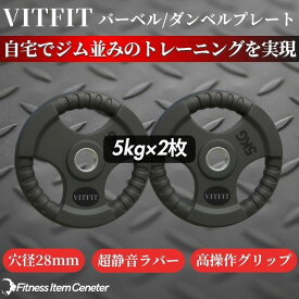 【VITFIT】家トレ特化 28mm対応 バーベル・ダンベルプレート 5kg×2枚セット ラバープレート 静音/防傷加工 ホームジム ベンチプレス スクワット 家トレ (ヴィットフィット)■現役トレーナー監修■
