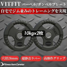 【VITFIT】家トレ特化 28mm対応 バーベル・ダンベルプレート 10kg×2枚セット ラバープレート 静音/防傷加工 ホームジム ベンチプレス スクワット 家トレ (ヴィットフィット)■現役トレーナー監修■