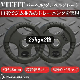 【VITFIT】家トレ特化 28mm対応 バーベル・ダンベルプレート 25kg×2枚セット ラバープレート 静音/防傷加工 ホームジム ベンチプレス スクワット 家トレ (ヴィットフィット)■現役トレーナー監修■