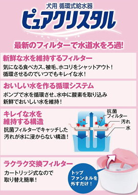 ジェックスピュアクリスタル超小型犬用ガーリーピンク【フィルター式循環式給水器流れる水水飲み器ウォーターファウンテンペット用品超小型犬用】
