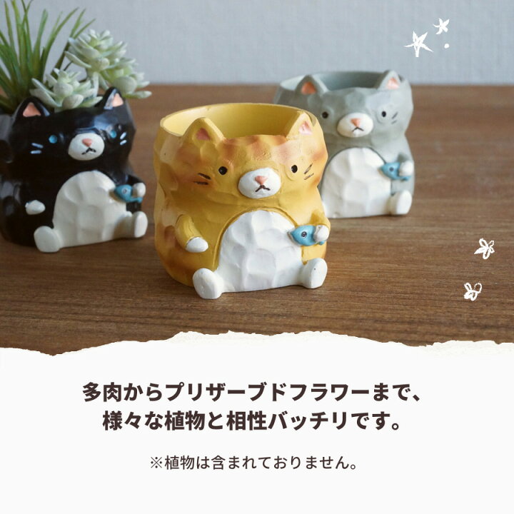 楽天市場】ミニ 植木鉢 リトルレジンポット ネコ 猫 3種セット 穴なし 
