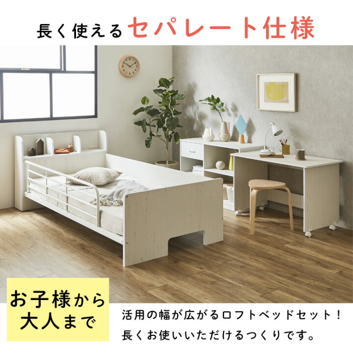 楽天市場】ロフトベッド 学習机 シンプル デスク付き ロータイプ 
