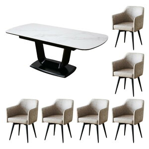 【全商品に使える2%offクーポンあり!!】 ダイニングテーブルセット 6人掛け 北欧 ダイニングセット 回転椅子 セラミック 伸縮 160cm 200cm 7点セット 6人用 伸長式テーブル 食卓 白 伸長式ダイニ