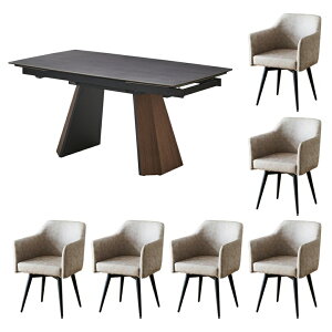 ダイニングテーブルセット 6人掛け 北欧 ダイニングセット セラミック 回転椅子 伸長式テーブル 7点セット 6人用 伸縮 幅160cm 幅220cm おしゃれ ダイニングテーブル 木製 回転式 肘掛け チェア