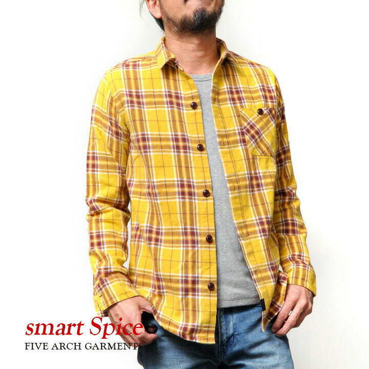楽天市場 ネルシャツ メンズ 長袖 チェックシャツ イエロー ブルー S M L おそろい ペア おしゃれ かっこいい オススメ コーデ 人気 秋冬 秋 黄色 青 ダメージ ビンテージ メンズファッション シャツ Shirt Yellow Blue コットン 綿100 Smart