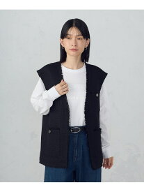 【SALE／10%OFF】ファンシーツイード ロングジレ COMME CA ISM コムサイズム トップス ベスト・ジレ グレー ブラック【RBA_E】【送料無料】[Rakuten Fashion]
