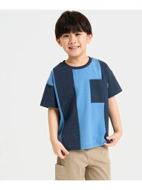 デニムライクジャージー 切替半袖Tシャツ COMME CA ISM コムサイズム トップス カットソー・Tシャツ ブルー[Rakuten Fashion]