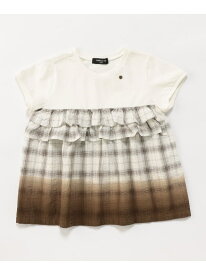 サッカーチェック 切替グラデーション染め チュニックTシャツ COMME CA ISM コムサイズム トップス カットソー・Tシャツ ネイビー ブラウン[Rakuten Fashion]