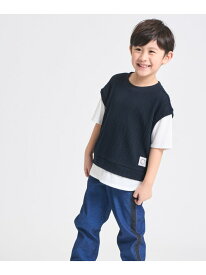 ケーブルジャカード フェイクレイヤード 半袖Tシャツ COMME CA ISM コムサイズム トップス カットソー・Tシャツ ネイビー ホワイト ブルー[Rakuten Fashion]