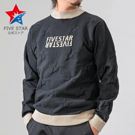 セーター ゴルフウェア メンズ 冬 ニット 長袖 モックネック ストレッチ プルオーバー ブラック 黒 ファイブスター おしゃれ シンプル ロゴ 40代 50代 マークダウン