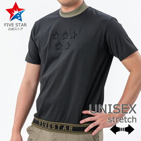 シャツ ゴルフウェア メンズ 夏 半袖 モックネック ストレッチ スター ブラック 黒 ファイブスター おしゃれ シンプル 40代 50代 エンボス リブ