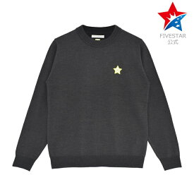 セーター ニット ゴルフウェア メンズ 冬 長袖 ストレッチ グレー ファイブスター おしゃれ シンプル 40代 50代 40代 50代 クルー ネック バックロゴ 刺繍 アウトレット