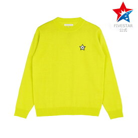 セーター ニット ゴルフウェア メンズ 冬 長袖 ストレッチ イエロー 黄色 ファイブスター おしゃれ シンプル 40代 50代 クルー ネック バックロゴ 刺繍 アウトレット