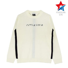セーター ニット ゴルフウェア メンズ 冬 長袖 ストレッチ ホワイト 白 ファイブスター おしゃれ シンプル 40代 50代 クルー ネック ストーン ライン 刺繍アウトレット