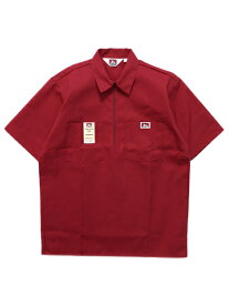 BEN DAVIS S/S SOLID HALF ZIP WORK SHIRT #129【BND-SLHZWSSS-RD-RED】