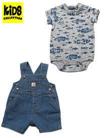 【SALE】【KIDS】CARHARTT KIDS INF SS FISH BDYSUIT DN SHORTALL SET【CG8795-N104-WASH DENIM】