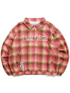 �yCLEARANCE�z�y���������zICECREAM APPLIQUE LOGO FLANNEL CHECK ZIP UP SHIRT�yICEJP253W001-BP-PINK�z