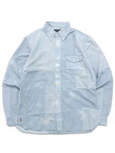 �y���������zPOLO RALPH LAUREN PATCHWORK PIECED CHAMBRAY LS SHIRT�y710B14260001-D-BLUE�z