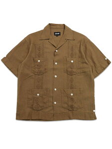 �y���������zSCHOTT LINEN GUAYABERA SHIRT KHAKI�y782-6123008-180-KHAKI�z