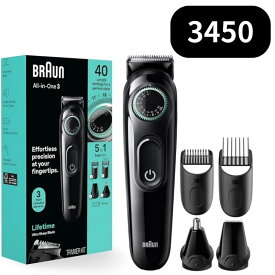Braun ブラウン ヒゲトリマー バリカン 5in1 多機能 トリマー 耳毛 鼻毛 カッター ヘアカット 髭剃り 髪 眉 毛 トリミング 40段階 長さ調整 水洗い可能 シリーズ3 3450 メンズ グルーミング セット 輸入品