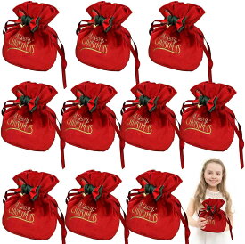 【PT10倍+10%OFFクーポン】10個セット クリスマス キャンディバッグ 巾着バッグ リボン付き 記念品ポーチ ウェディングベルベット Goody Bag メリークリスマス パーティー ジュエリーポーチ 食品収納 ギフトラップ 結婚式 誕生日 新年用 2308 父の日