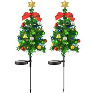 ソーラーライト クリスマスツリー 二本セット 屋外 ガーデンライト クリスマス イルミネーションライト ガーデン装飾 クリスマスツリー カラフル クリスマス装飾 庭 雰囲気作り 芝生ランプ