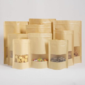 【PT10倍+10%OFFクーポン】クラフト紙袋 窓付き チャック 付き 袋 密閉袋 コーヒー袋 20×30cm 防湿 防水 耐油 お菓子 ジップ袋 自立 ジッパー付き 紙袋 真空 防カビ 防臭 包装 小分け袋 袋 9×14cm 100個入り 保存用 キッチン収納用便利