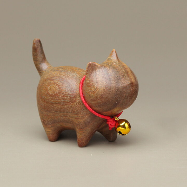 かわいい木彫り 猫の置物 木彫り 猫用品 招き猫 インテリア 玄関グッズ 雑貨 縁起物 木製 ミニ 2個セット 縁起物 金運 財運 ギフト 新年 開運 幸福 人気 縁起 4 3 3 3cm ファイブスタートラスト