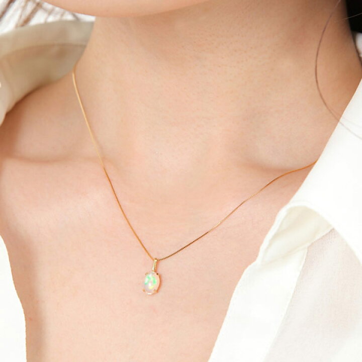 楽天市場】エチオピア産 オパール ネックレス 18k K18YG 18金 8×6mm 