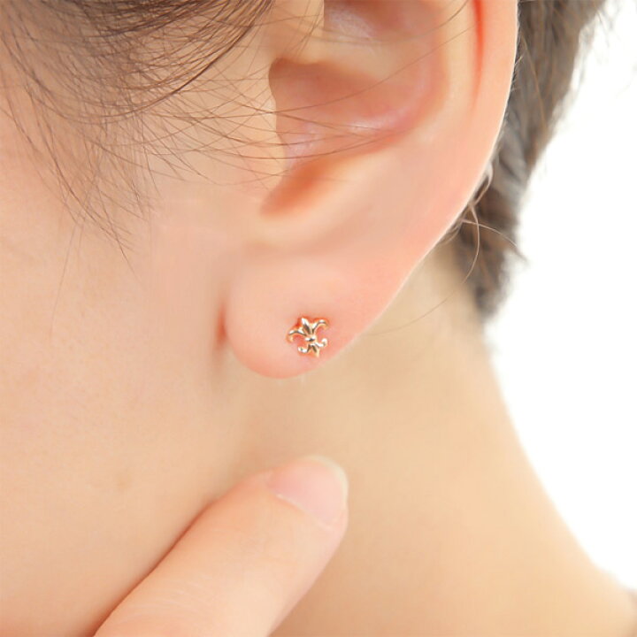 楽天市場】ユリの紋章 フレア ピアス 18k K18 18金 PG ピンク ゴールド 