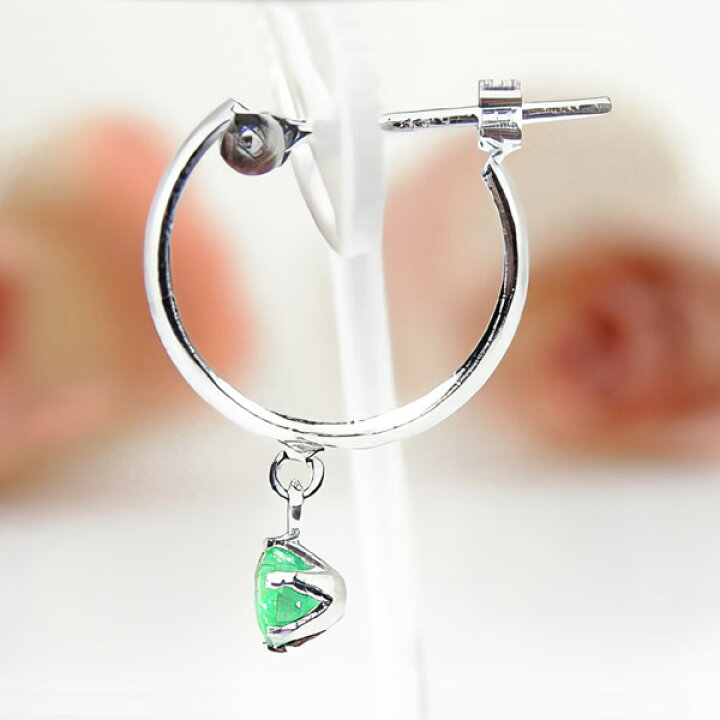 楽天市場】エメラルド フープ ピアス K14WG 14k 14金 ホワイト  