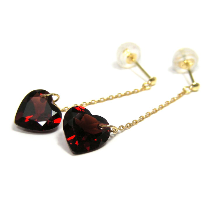 楽天市場】ガーネット ピアス ハート K10YG 10k 10金 大粒 8mm 