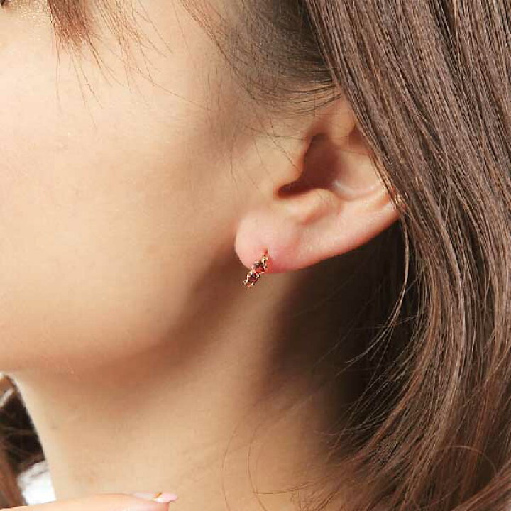 楽天市場】ガーネット フープ ピアス スナップ ピアス 18K K18YG 