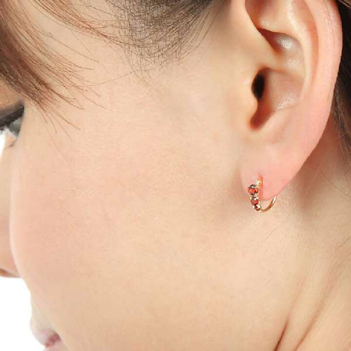 楽天市場】ガーネット フープ ピアス スナップ ピアス 18K K18YG 