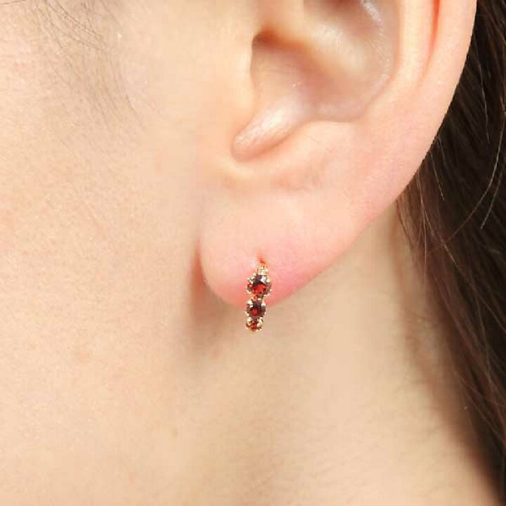 楽天市場】ガーネット フープ ピアス スナップ ピアス 18K K18YG 