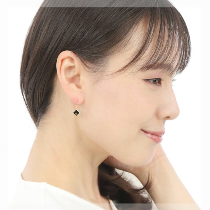 楽天市場】オニキス フック ピアス スクエア K18YG 18金 18k イエロー