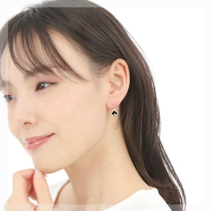 楽天市場】オニキス フック ピアス スクエア K18YG 18金 18k イエロー  