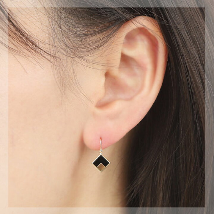 楽天市場】オニキス フック ピアス スクエア K18YG 18金 18k イエロー 