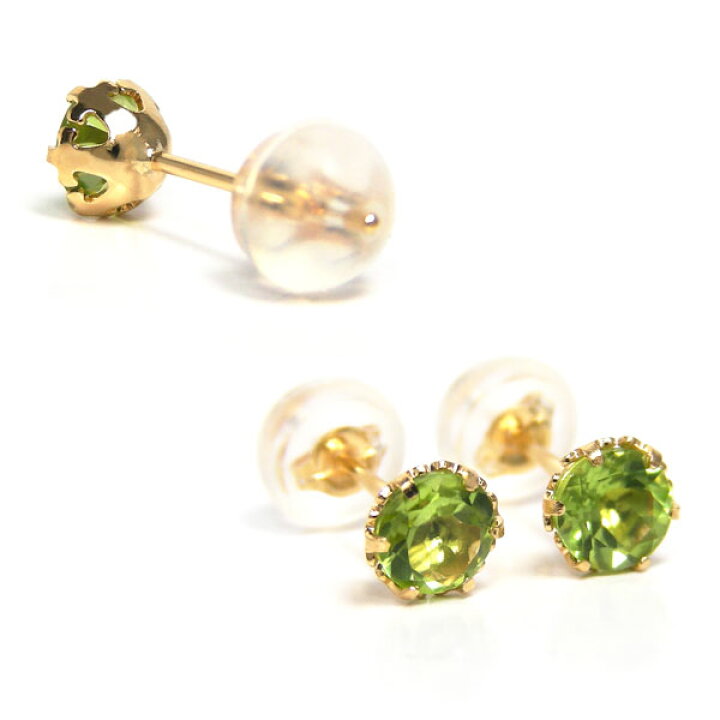 楽天市場】ペリドット ピアス K18YG 18金 18k 4mm イエロー ゴールド 