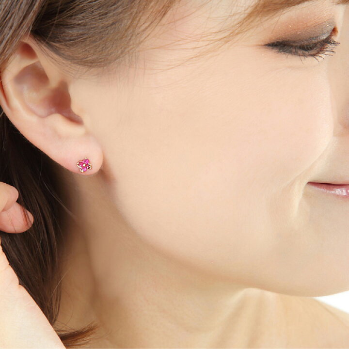 楽天市場】ルビー フラワー ピアス K18YG 18k 18金 イエロー ゴールド 