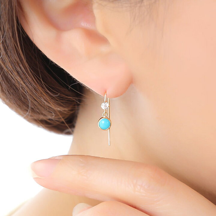 楽天市場】ターコイズ トルコ石 フック ピアス K18YG 18k 18金 