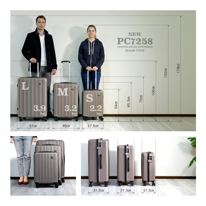 楽天市場】《グリフィンランド》 スーツケース Mサイズ 超軽量 PC7258 