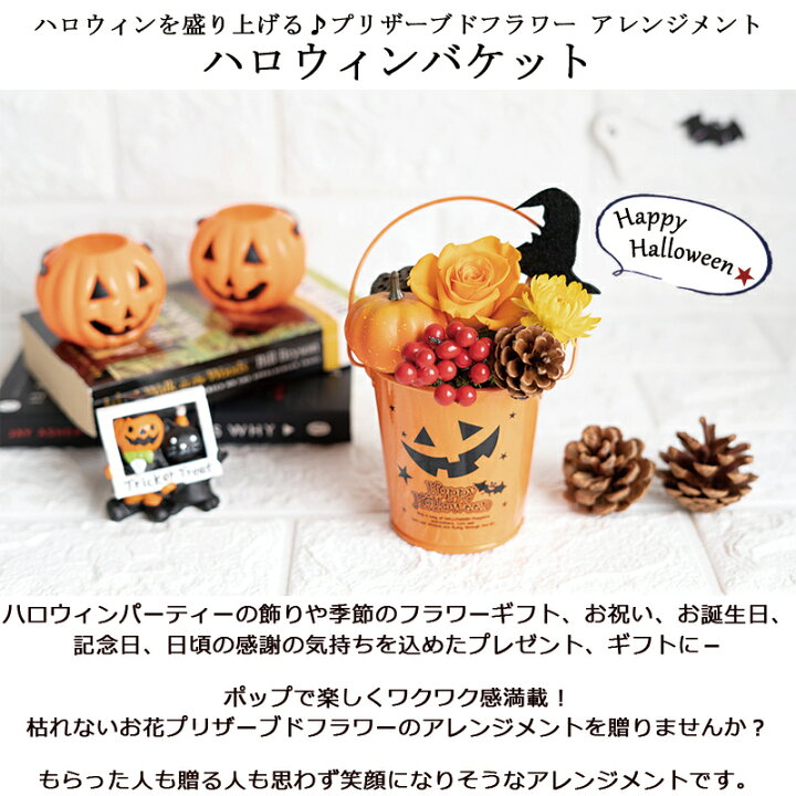 楽天市場 あす楽 ハロウィンバケット プリザーブドフラワー バラ ブリザードフラワ ハロウィン パーティー 飾り おしゃれ 装飾 置物 秋 冬 展示場 ショールーム ハロウィーン 誕生日プレゼント 女性 女友達 女の子 ギフト アレンジメント 誕生日 花 即日発送 Flabel